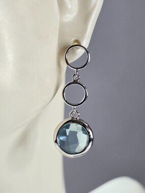 Womens Vintage Estate Sterling Silver Modernist Topaz Earrings 3.6g E6789
